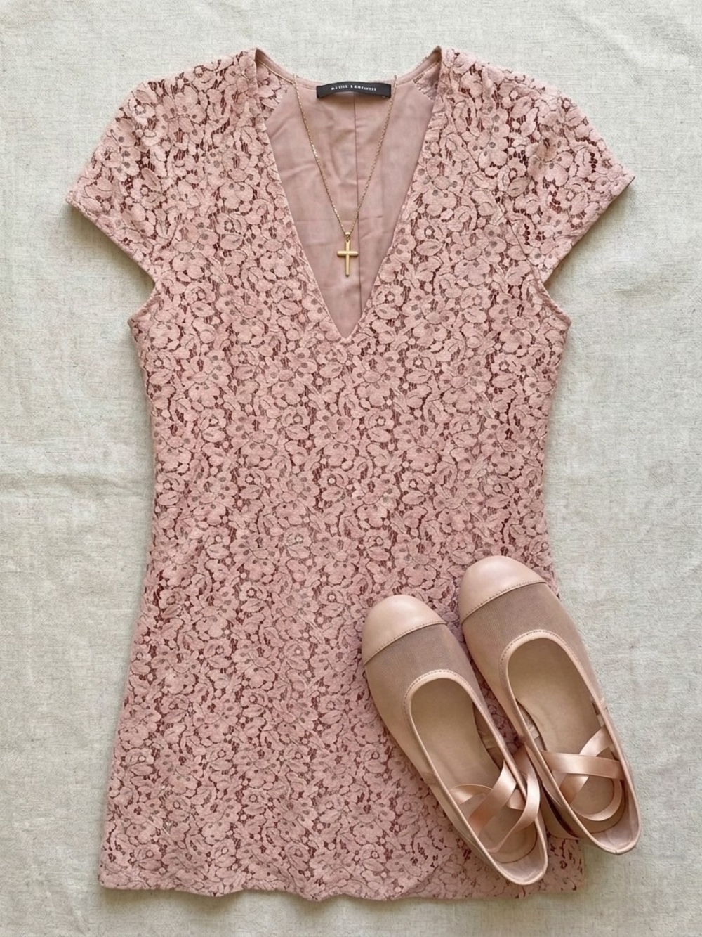ZARA  Lace Shift Dress Blush Pink Size Med